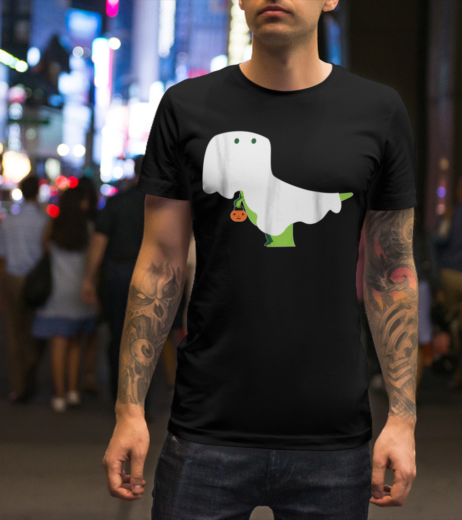 Trex Ghost Halloween Funny Dinosaur Pumpkin T-Shirt