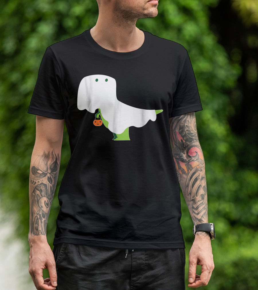 Trex Ghost Halloween Funny Dinosaur Pumpkin T-Shirt