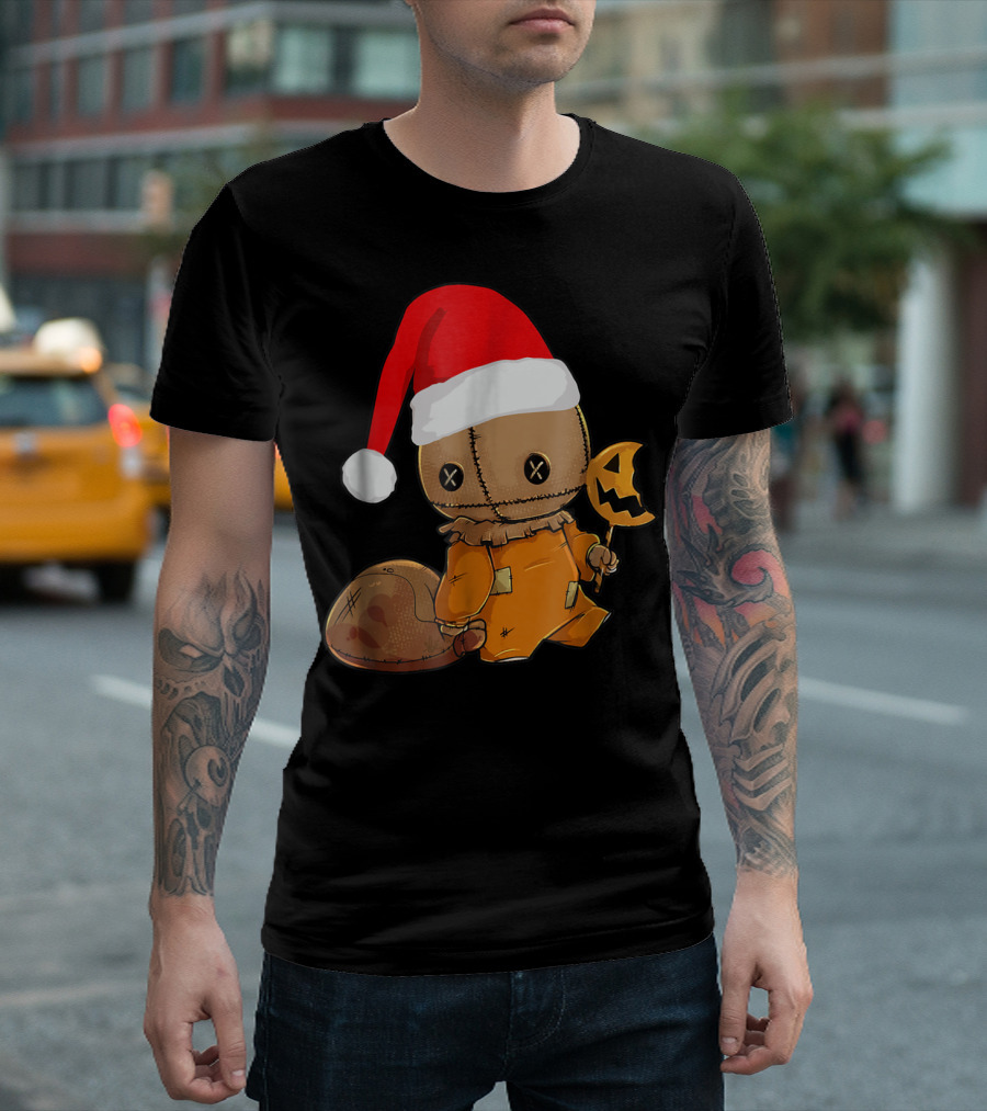 Trick 'R Treat Cute Halloween Sam with Santa Hat and Halloween Lollipop T-Shirt