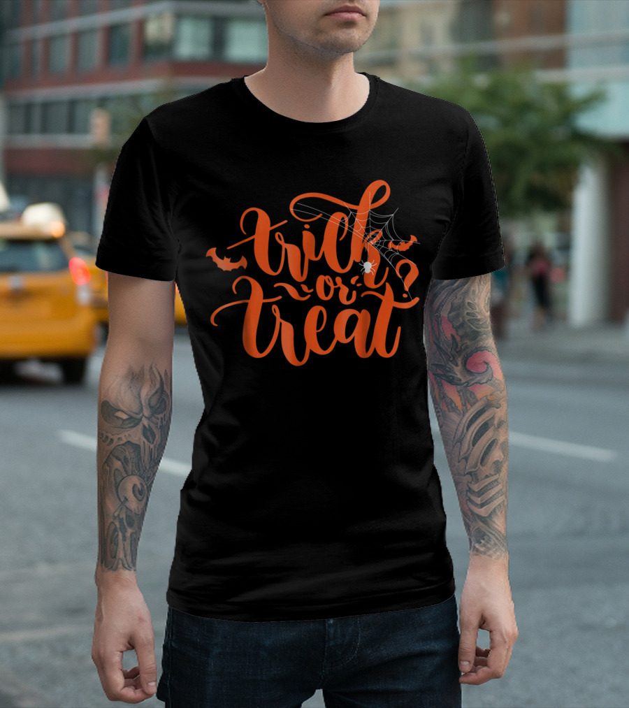 Trick Or Treat Halloween Bats and Spider Web Fun T-Shirt