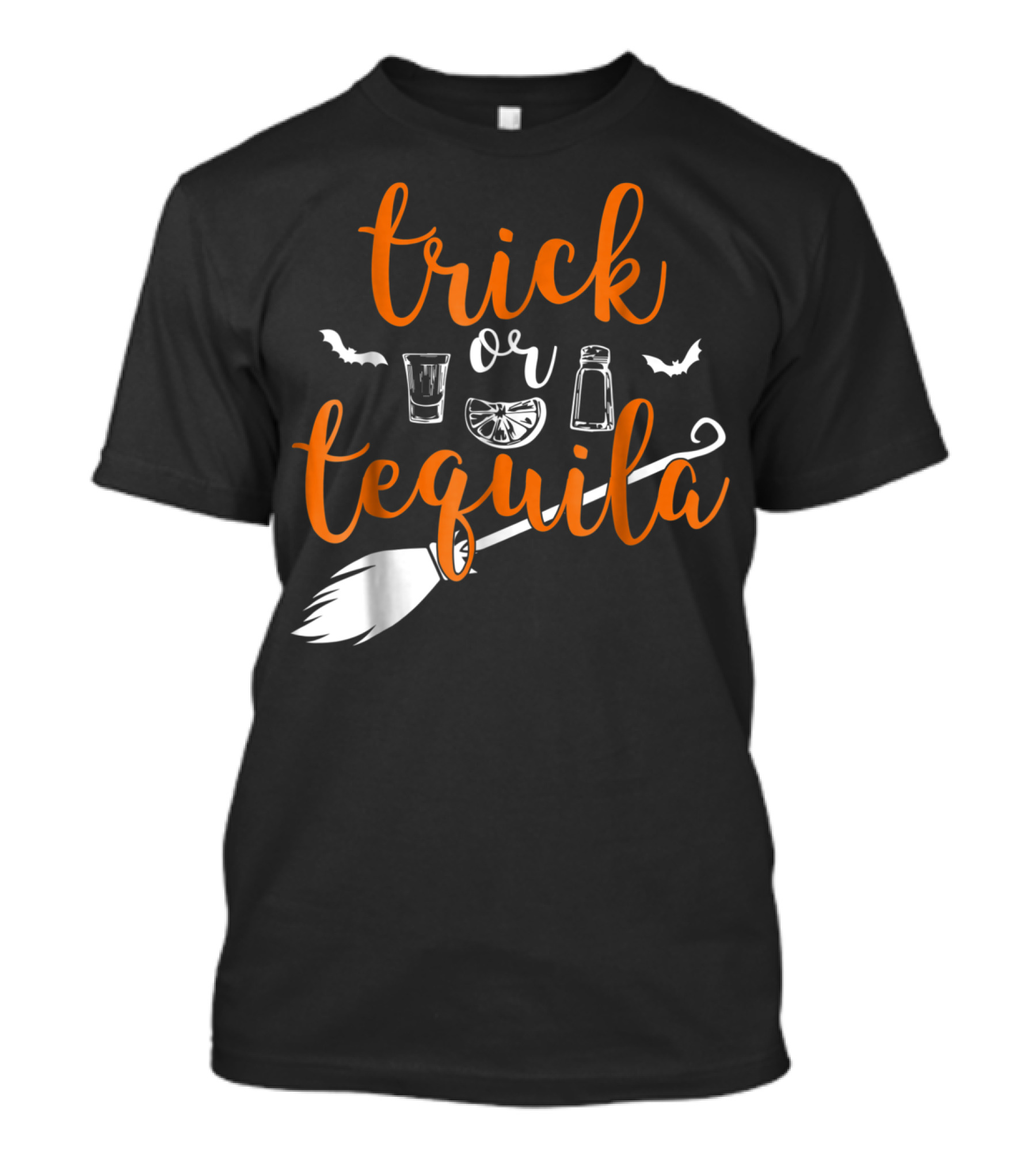 Trick Or Tequila Witch Broomstick Lime Salt Shot Glasses Bats T-Shirt
