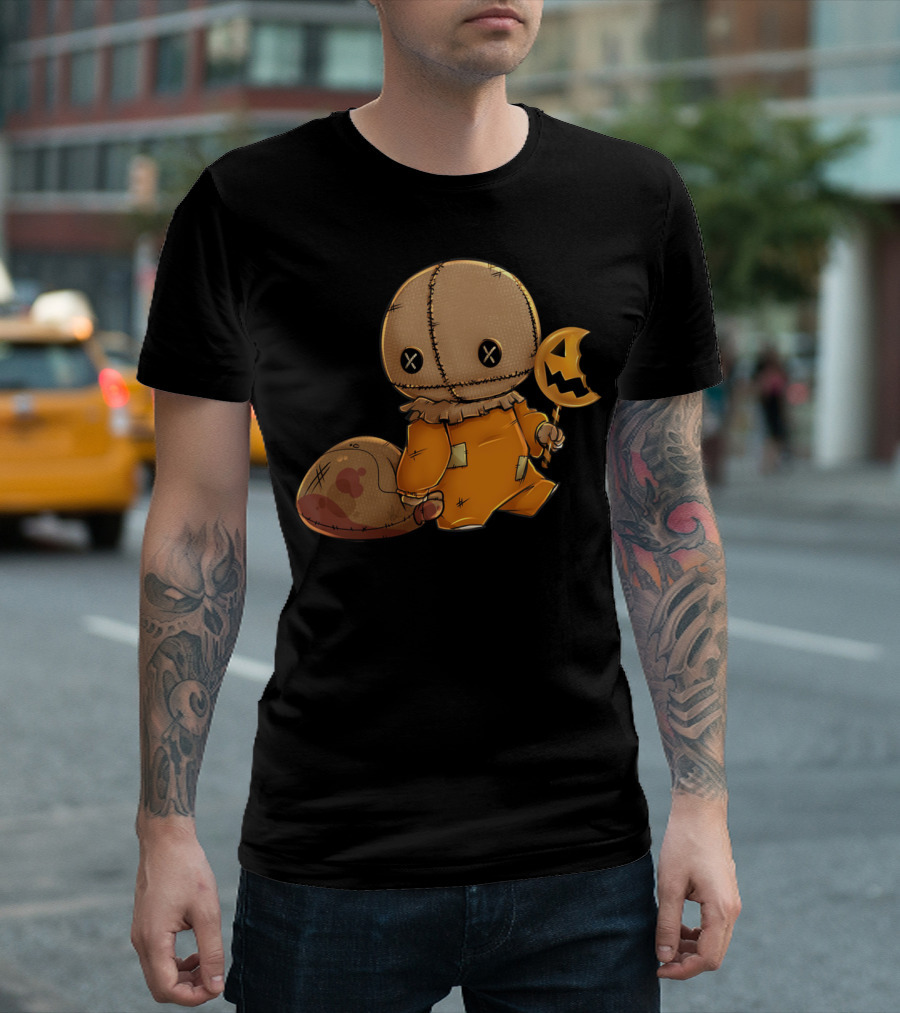 Trick R Treat Cute Sam In Orange Outfit With Pumpkin Lollipop T-Shirt