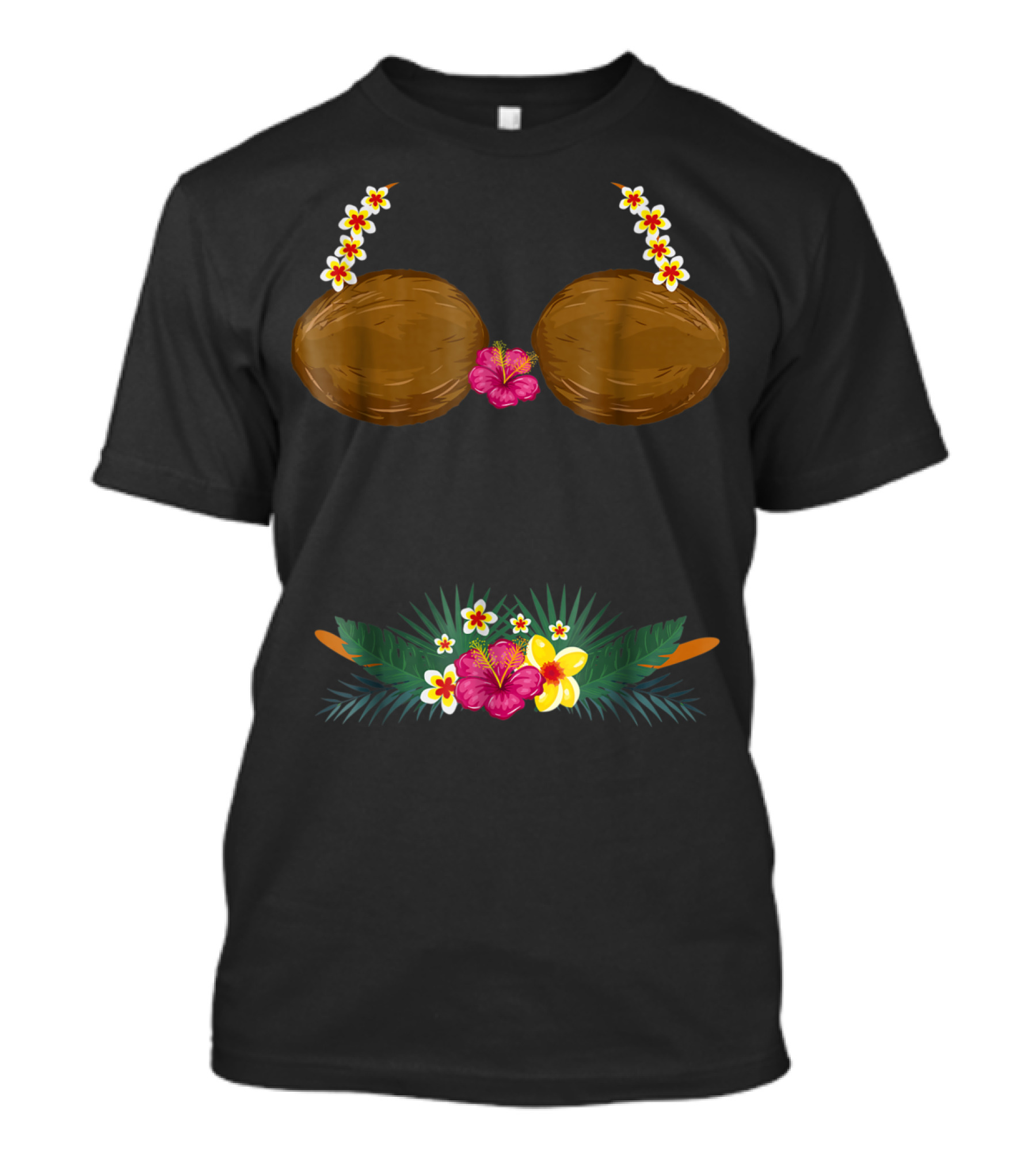 Coconut Bra And Floral Lei With Tropical Belt T-Shirt