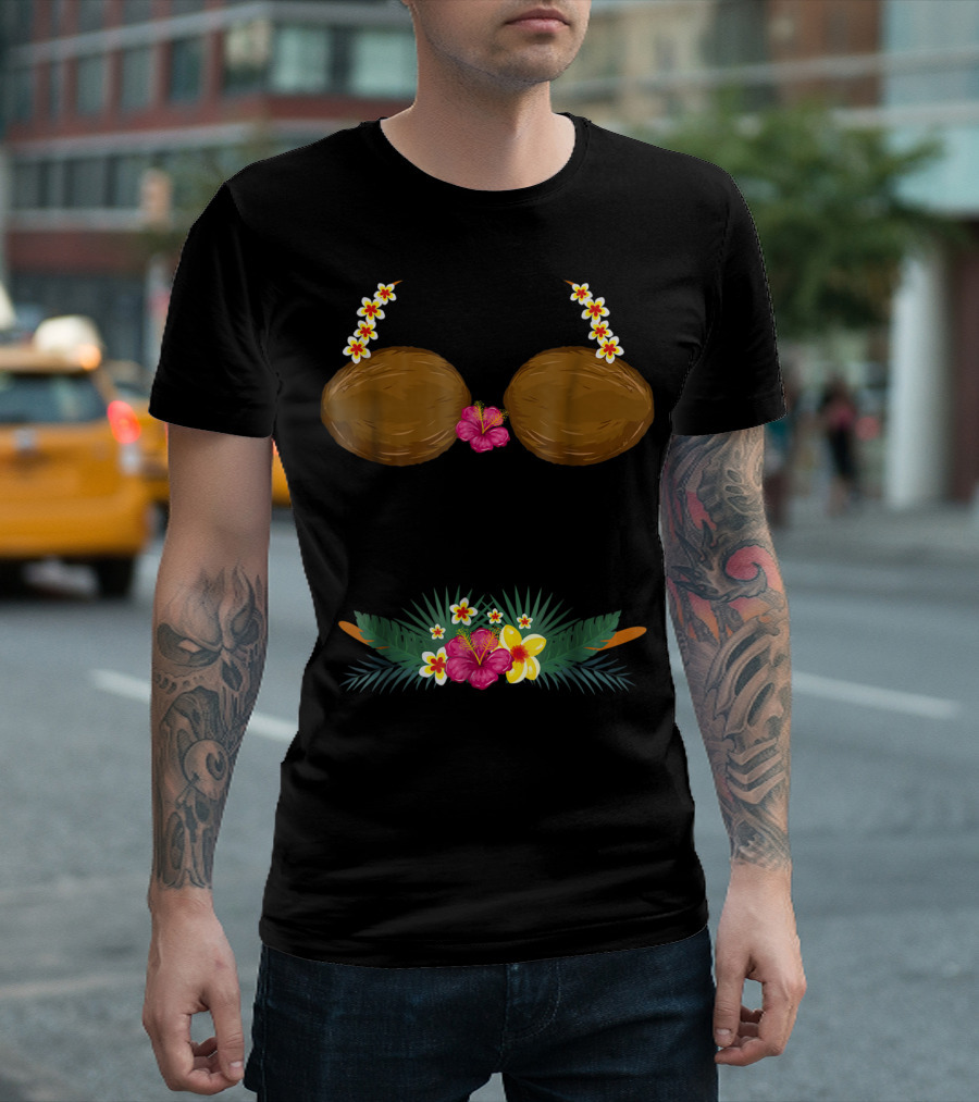 Coconut Bra And Floral Lei With Tropical Belt T-Shirt