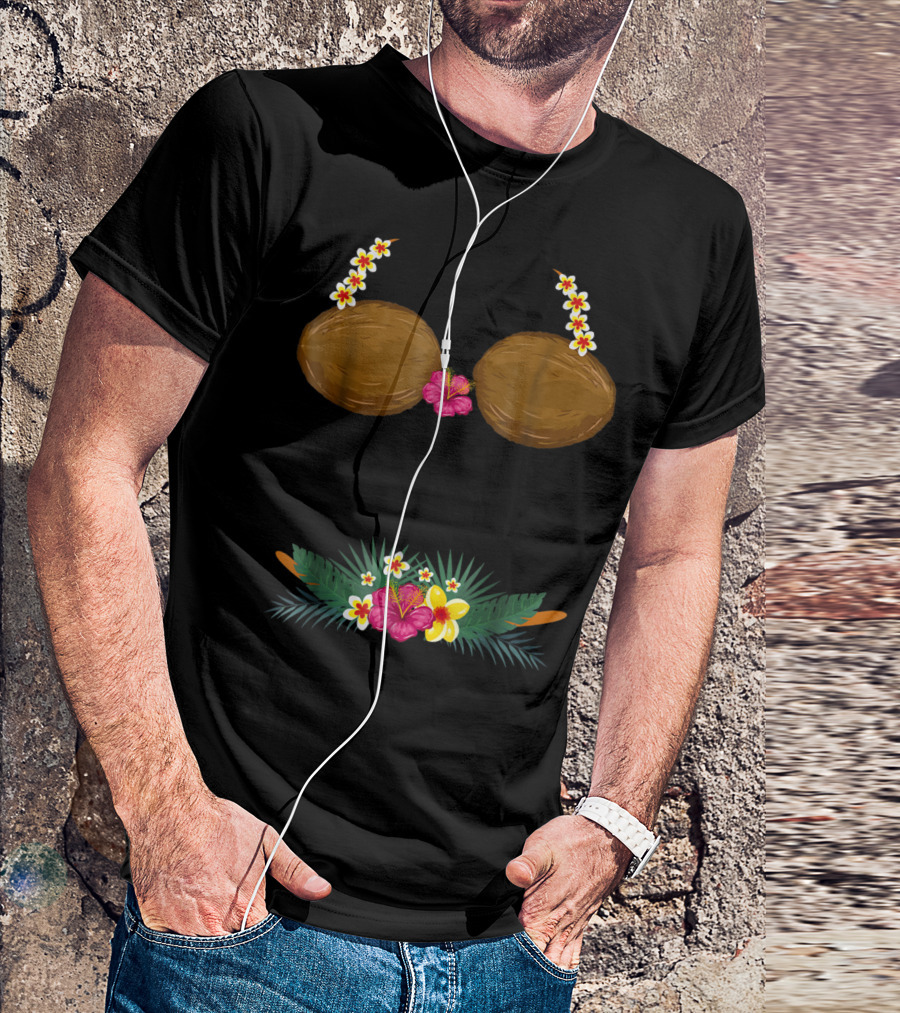 Coconut Bra And Floral Lei With Tropical Belt T-Shirt
