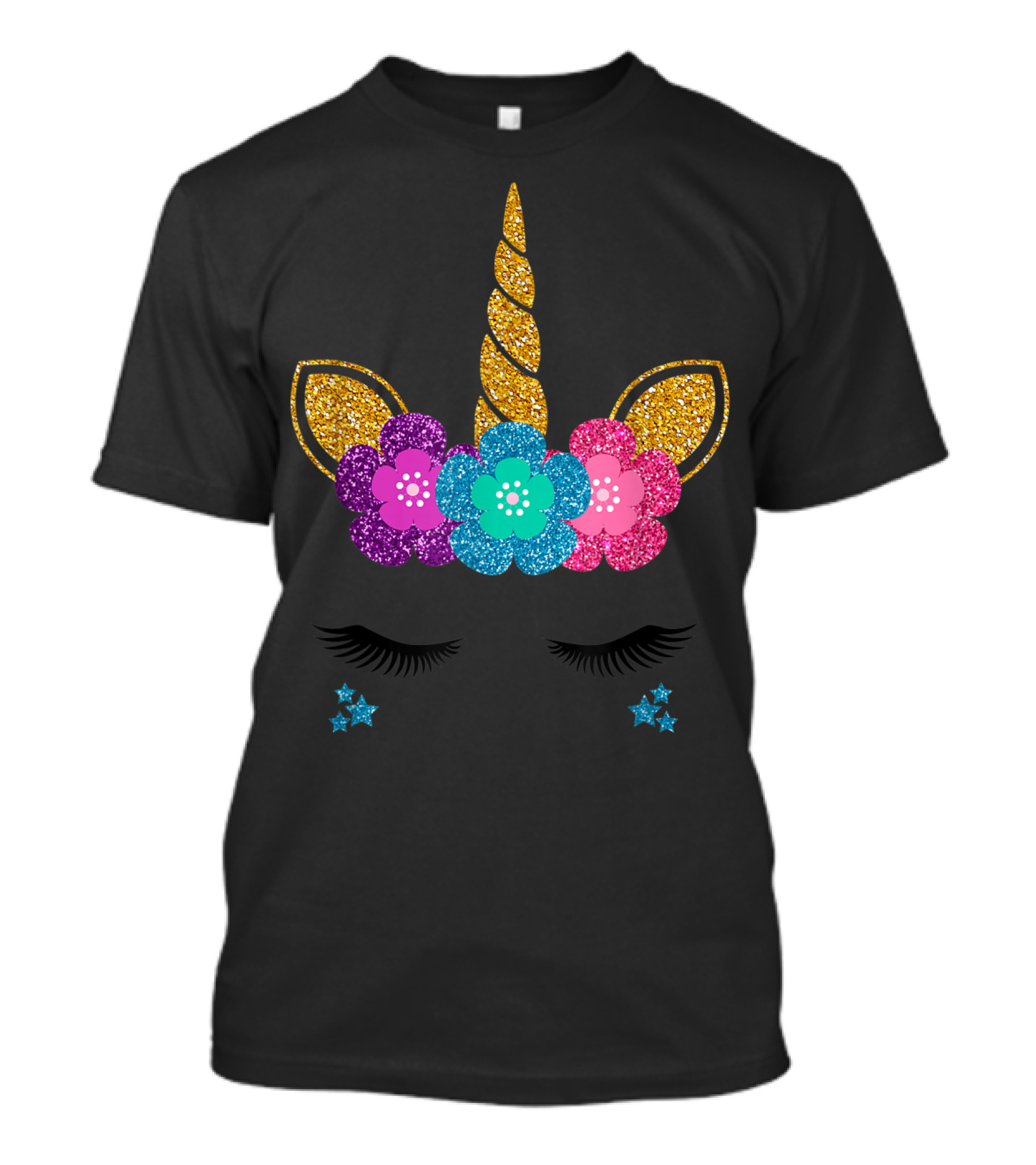 Unicorn Face Glitter Flowers Halloween Birthday T-Shirt