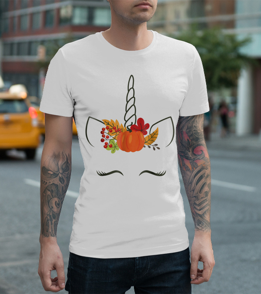 Unicorn Pumpkin Autumn Leaves Halloween Headpiece T-Shirt