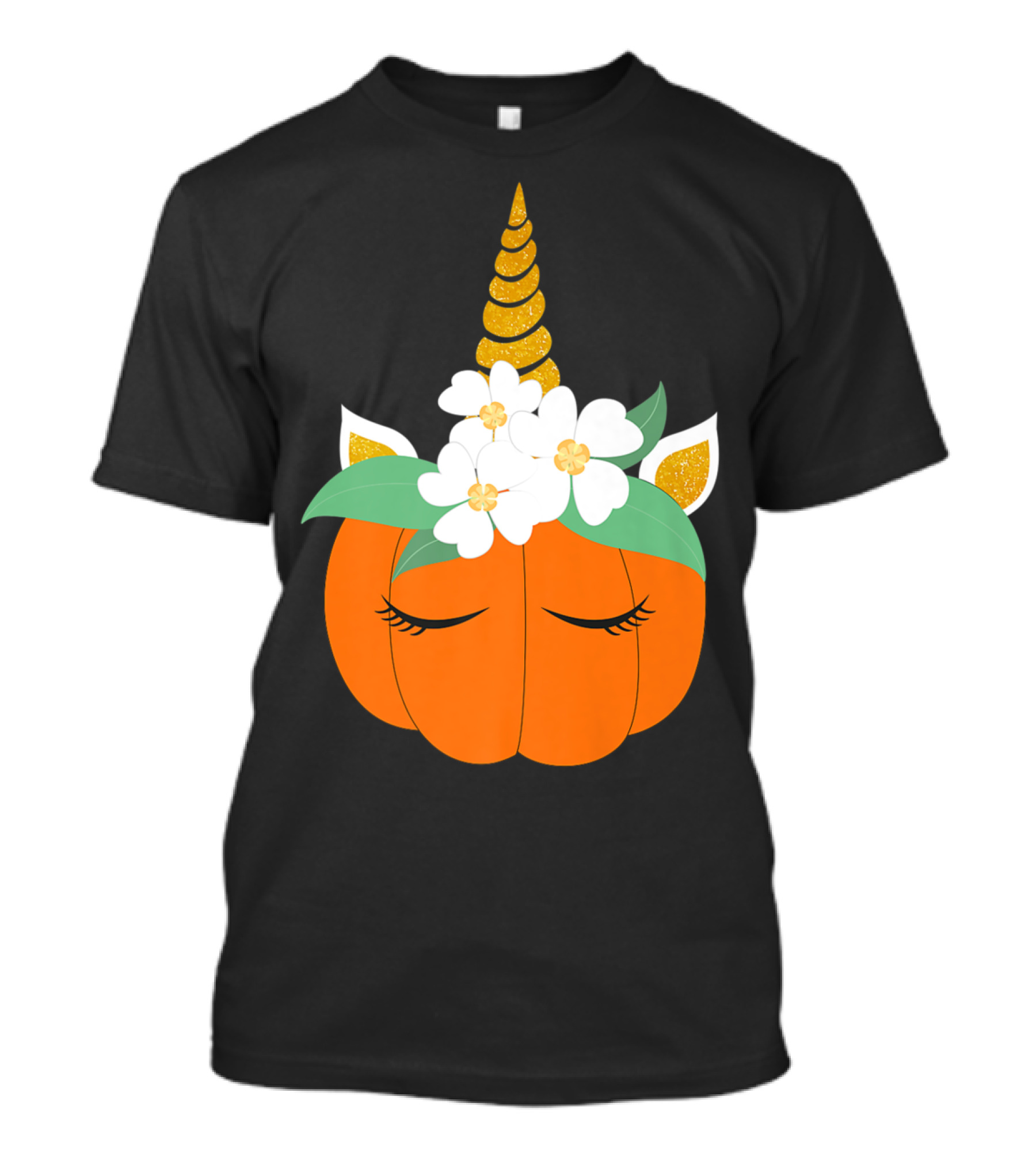 Unicorn Pumpkin Halloween With Flowers T-Shirt