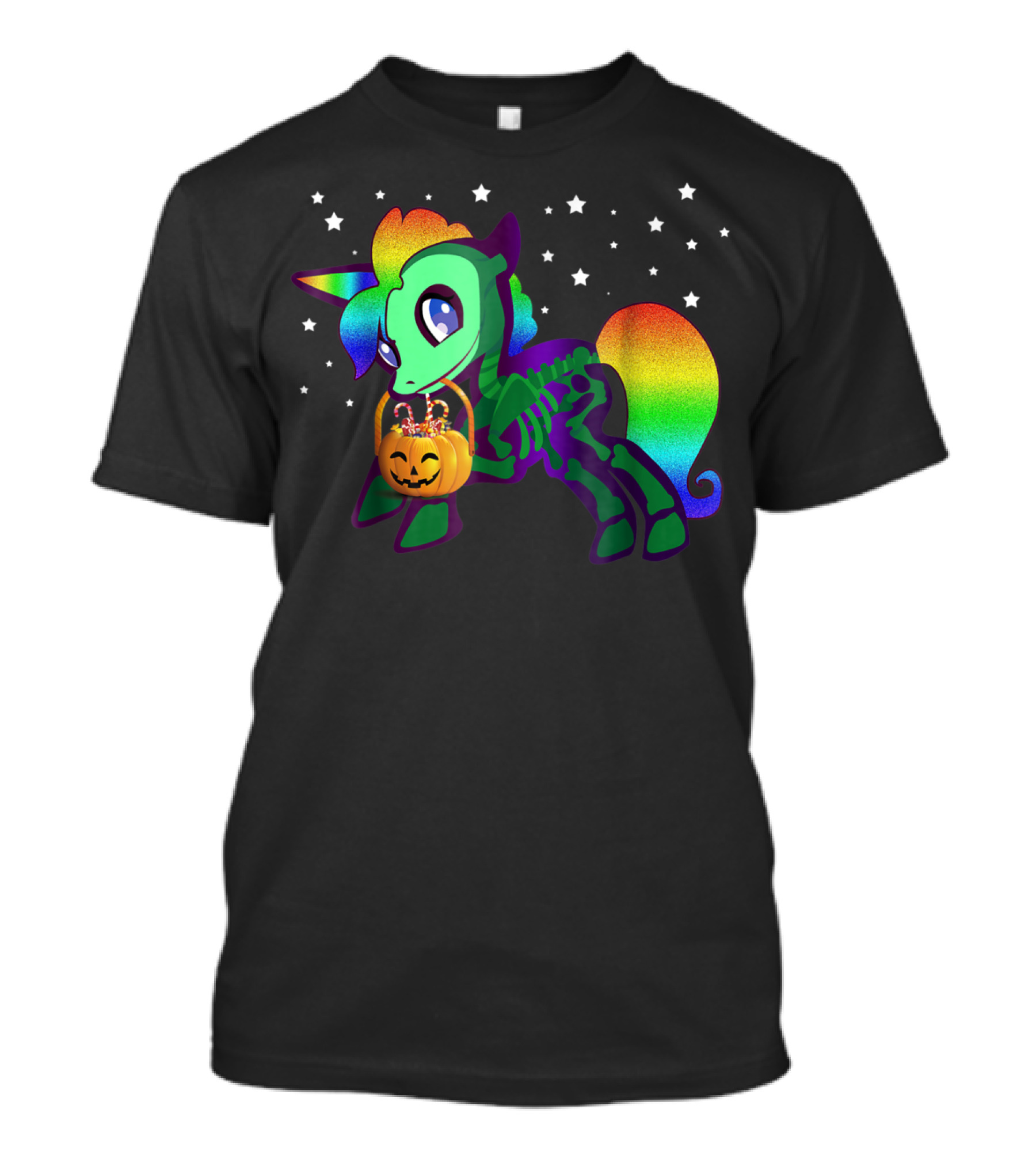 Unicorn Skeleton Rainbow Halloween Candy Stars Glow T-Shirt