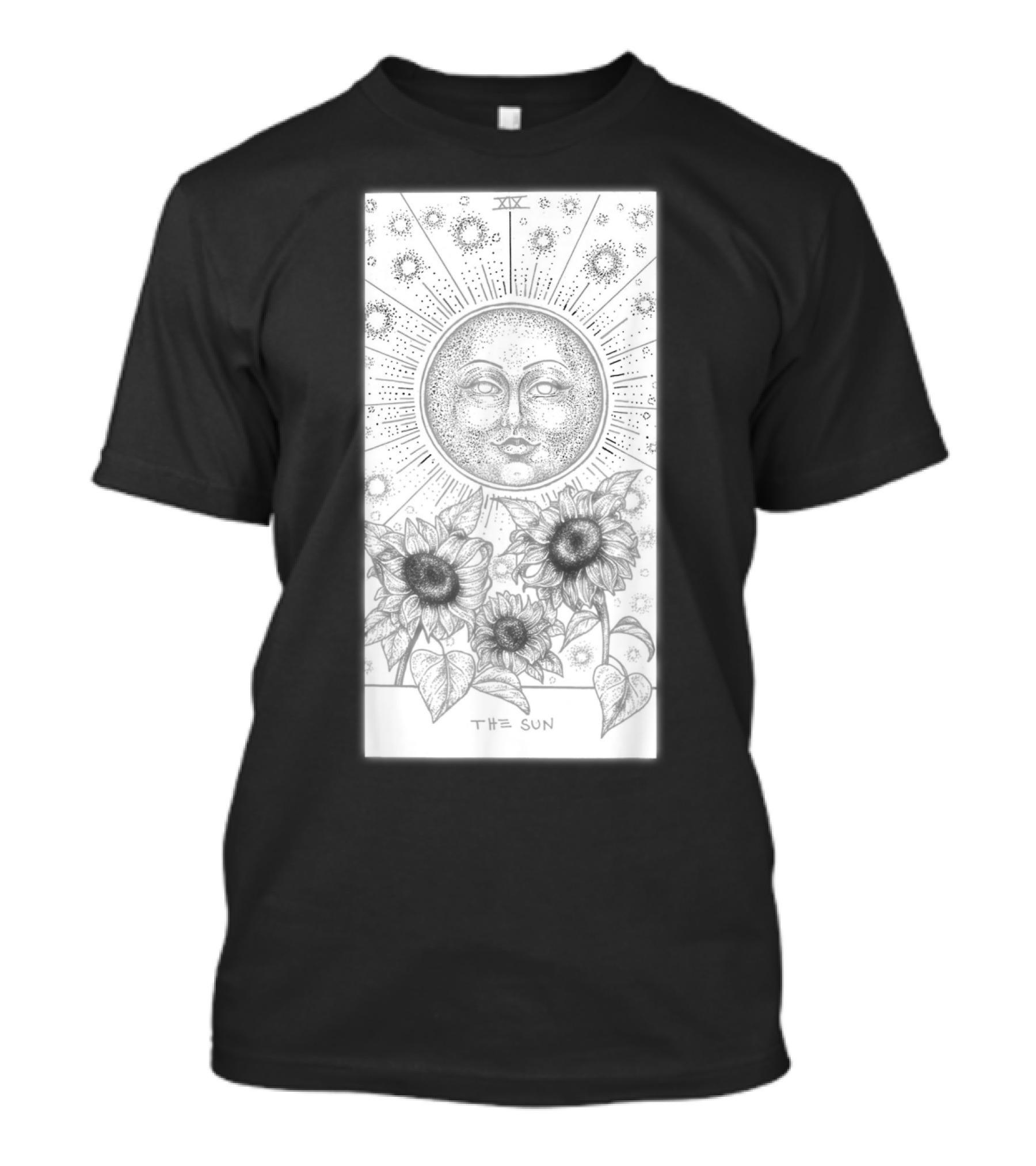 The Sun Tarot Card With Radiant Face Sunflowers And Celestial Stars T-Shirt