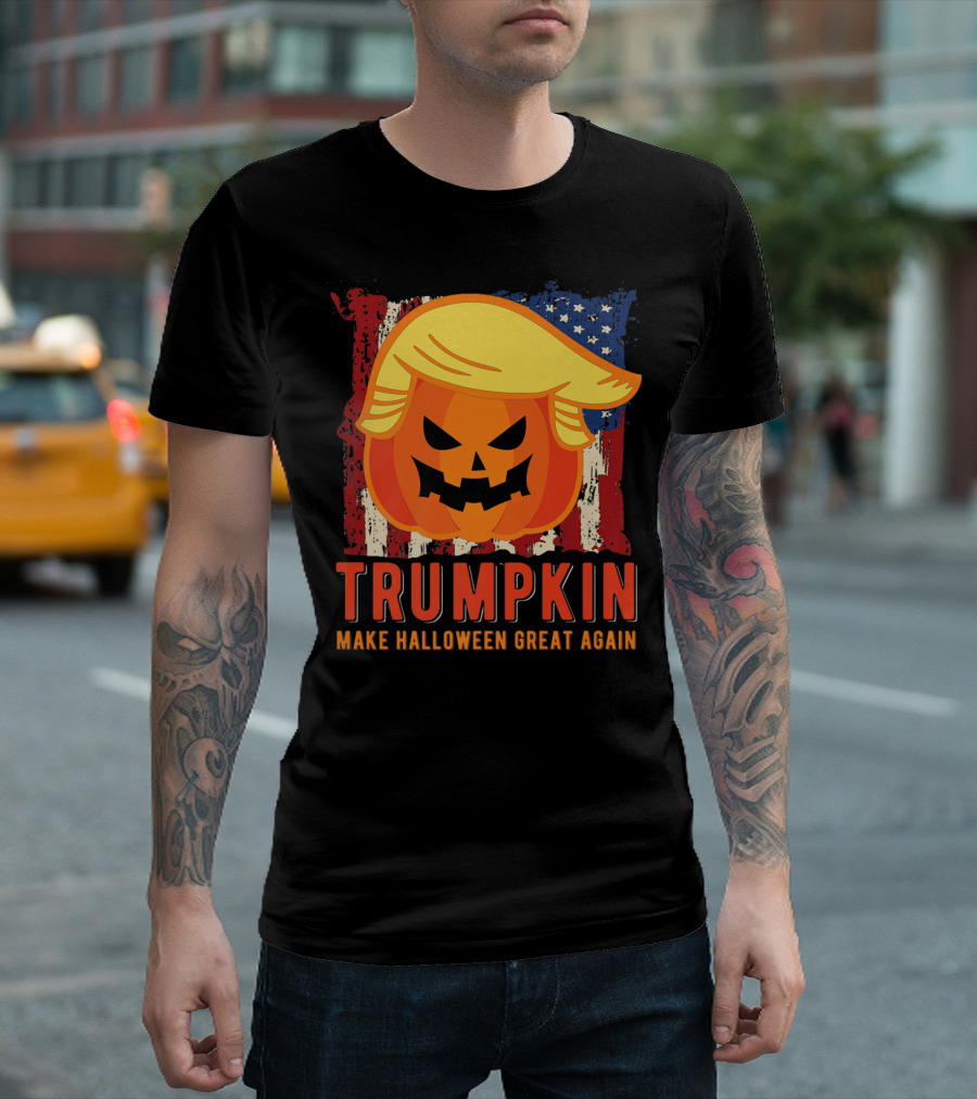 Usa Trumpkin Make Halloween Great Again American Flag Pumpkin Face with Hair T-Shirt