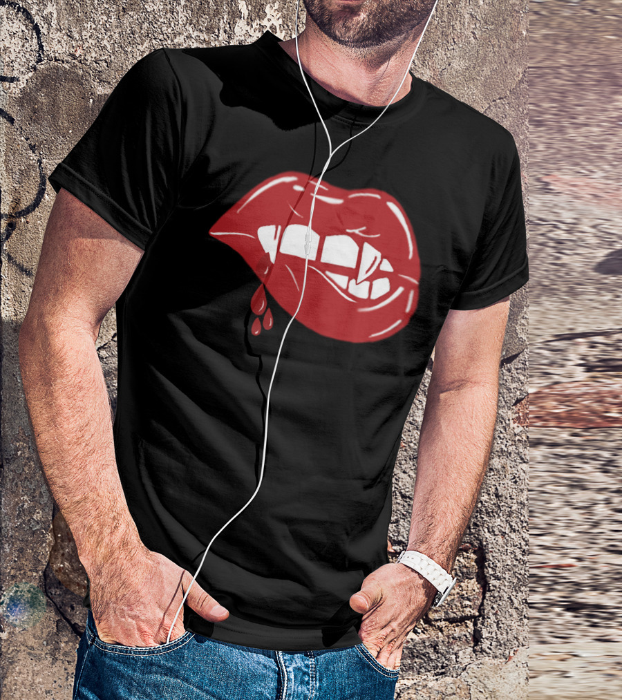 Vampire Lips Bite With Blood Dripping T-Shirt