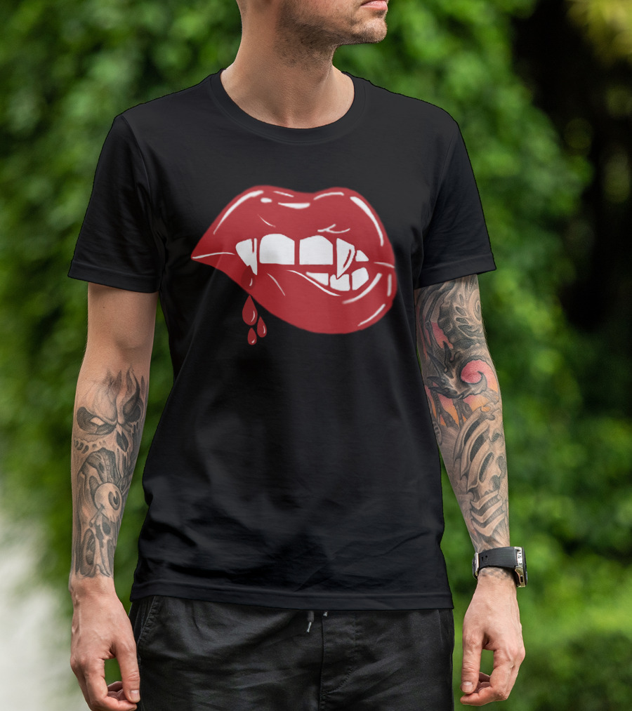 Vampire Lips Bite With Blood Dripping T-Shirt