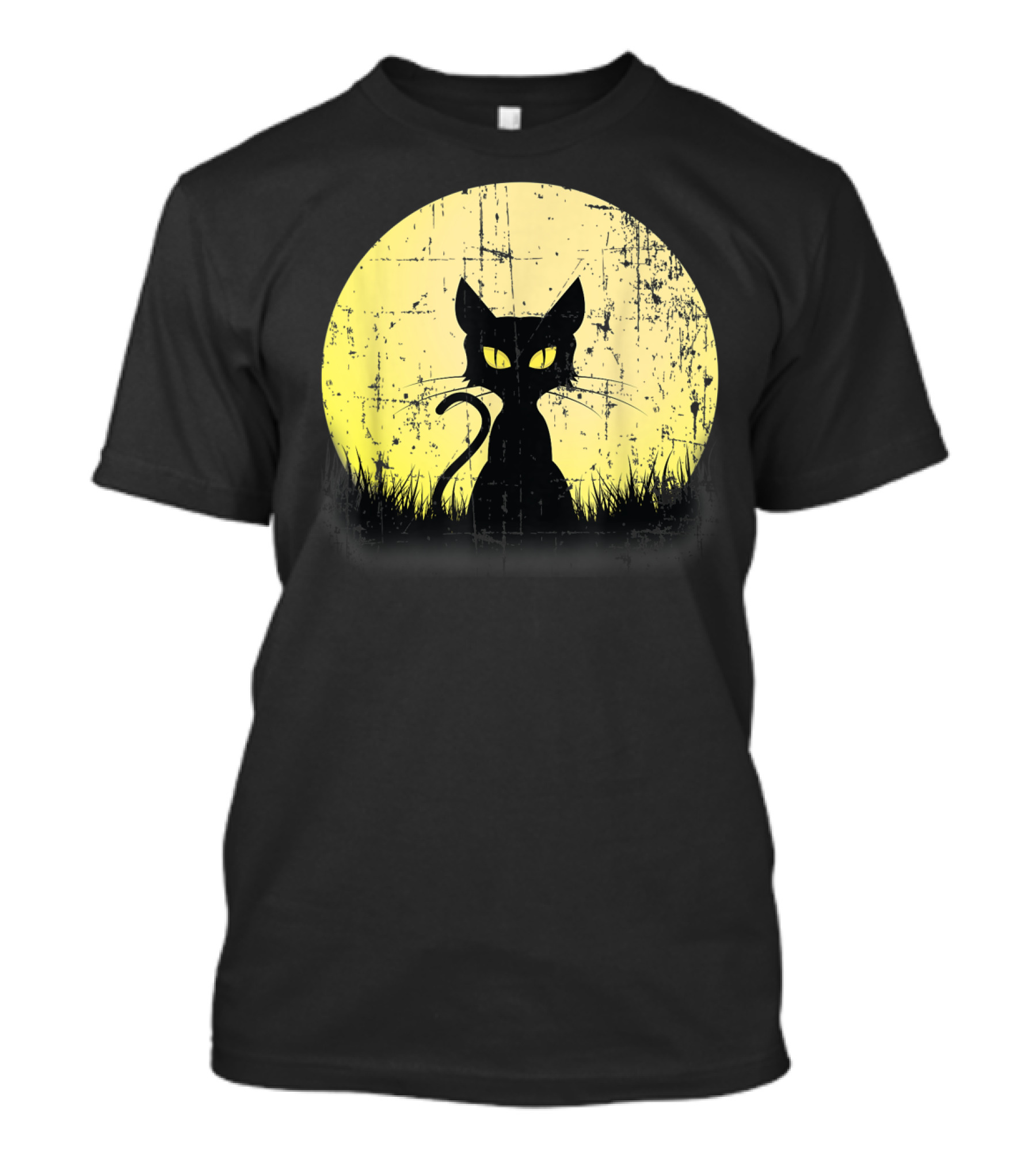 Vintage Halloween Cat Silhouette Full Moon Weathered T-Shirt