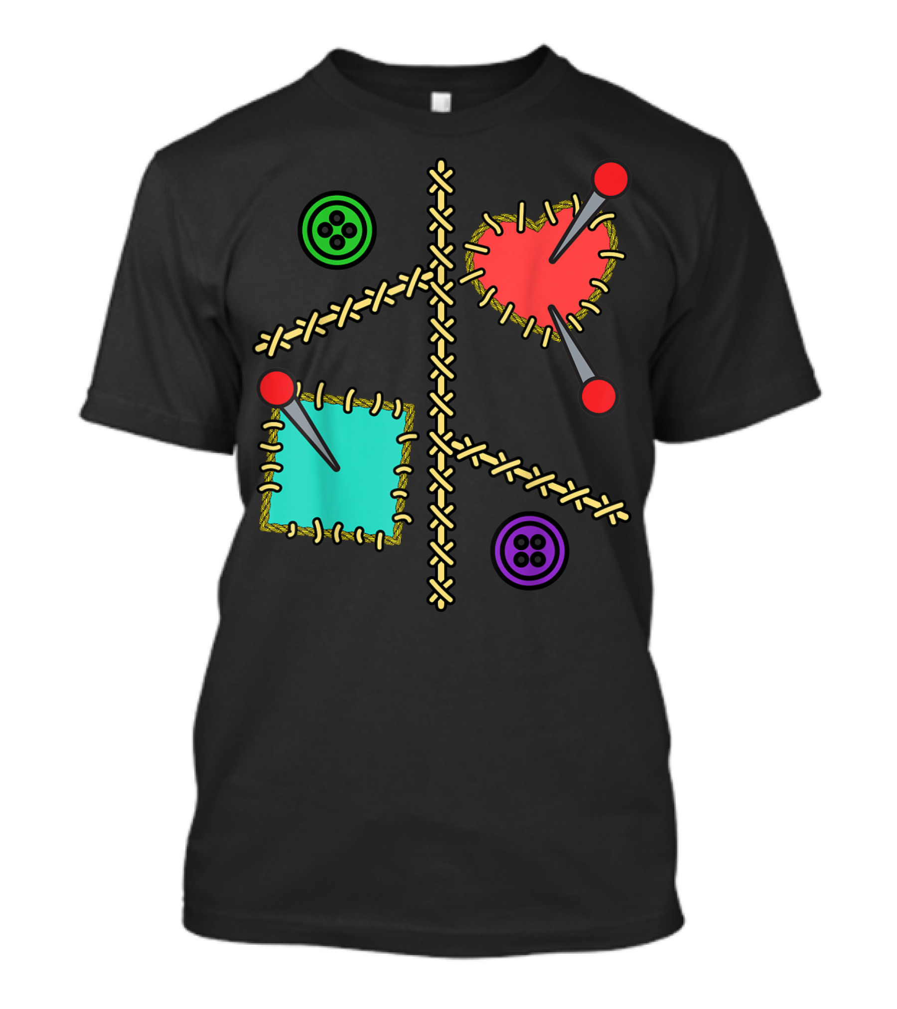 Voodoo Doll Heart And Pins With Button Stitching T-Shirt