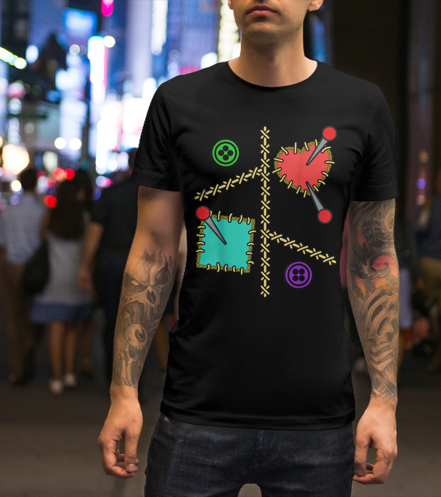 Voodoo Doll Heart And Pins With Button Stitching T-Shirt