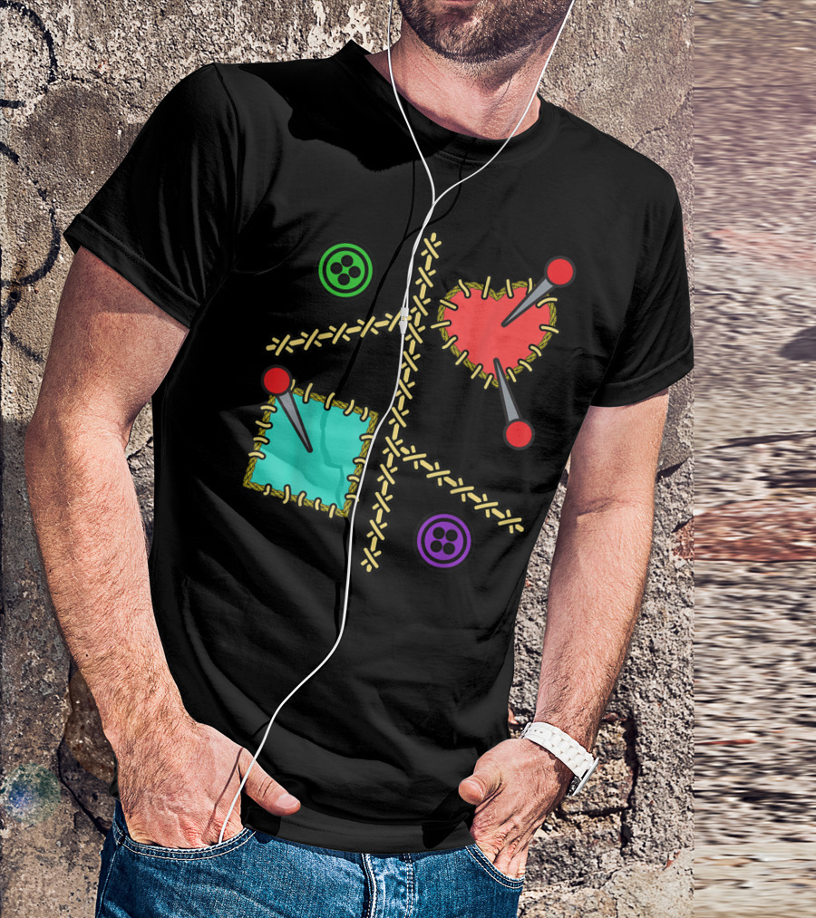 Voodoo Doll Heart And Pins With Button Stitching T-Shirt