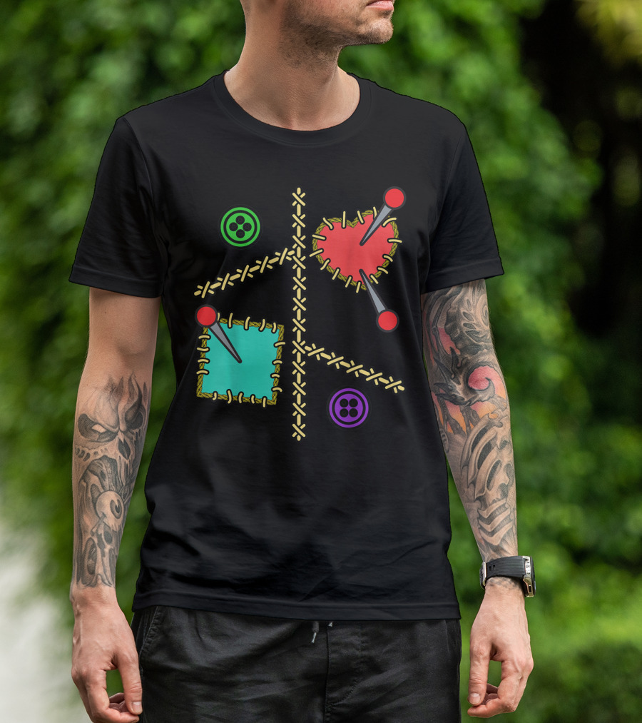 Voodoo Doll Heart And Pins With Button Stitching T-Shirt