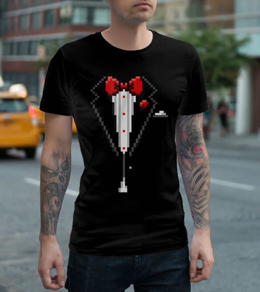 Pixelated Red Bow Tie Tuxedo T-Shirt