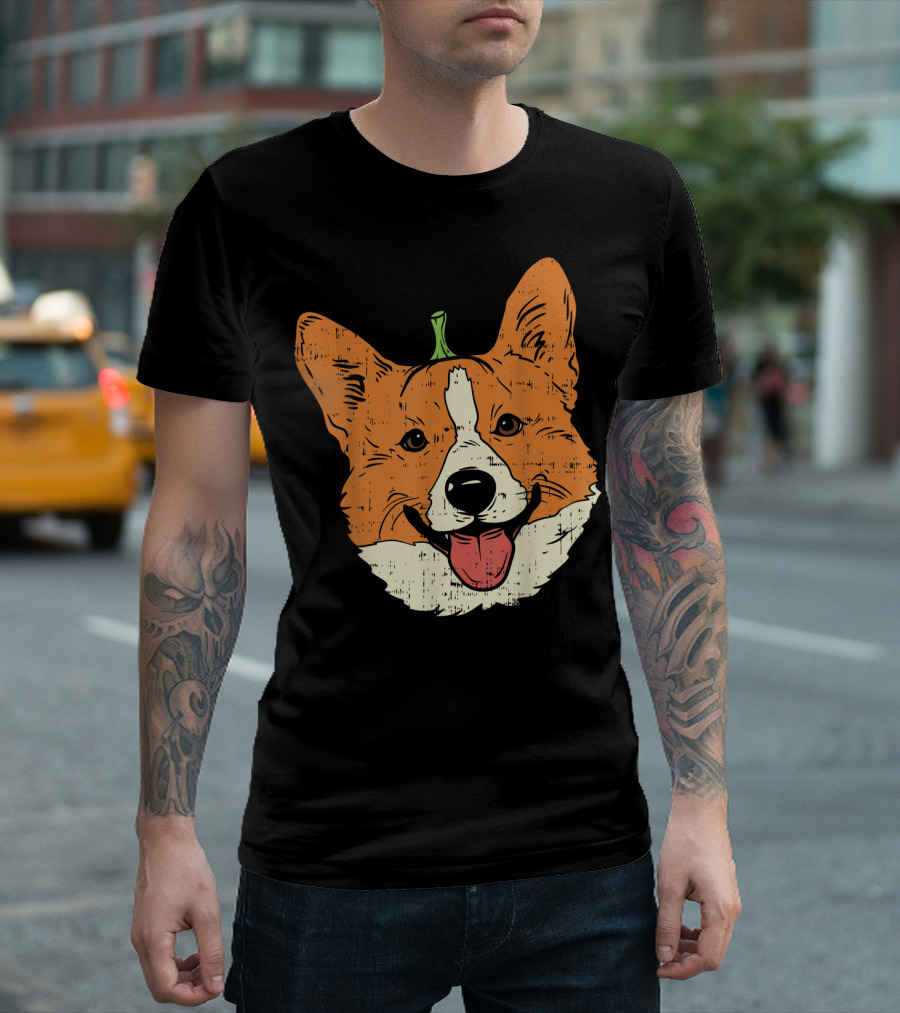 Welsh Corgi Pumpkin Face Halloween Dog T-Shirt