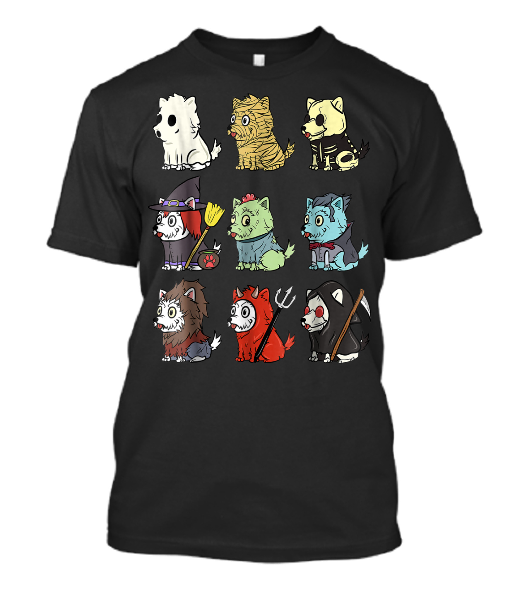 Westie Dog Halloween Costumes Funny Scary Witch Vampire Skeleton Tiger Reaper Devil Werewolf T-Shirt