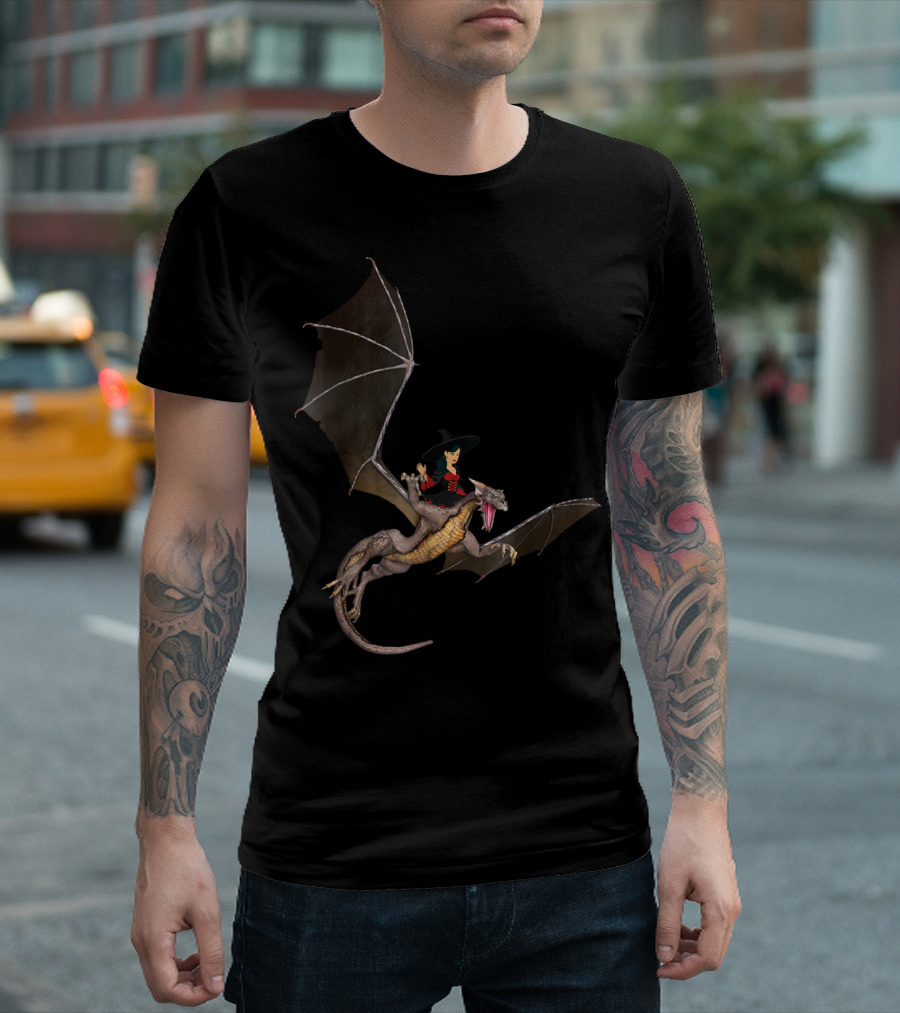 Witch Riding A Winged Dragon Fantasy Adventure T-Shirt