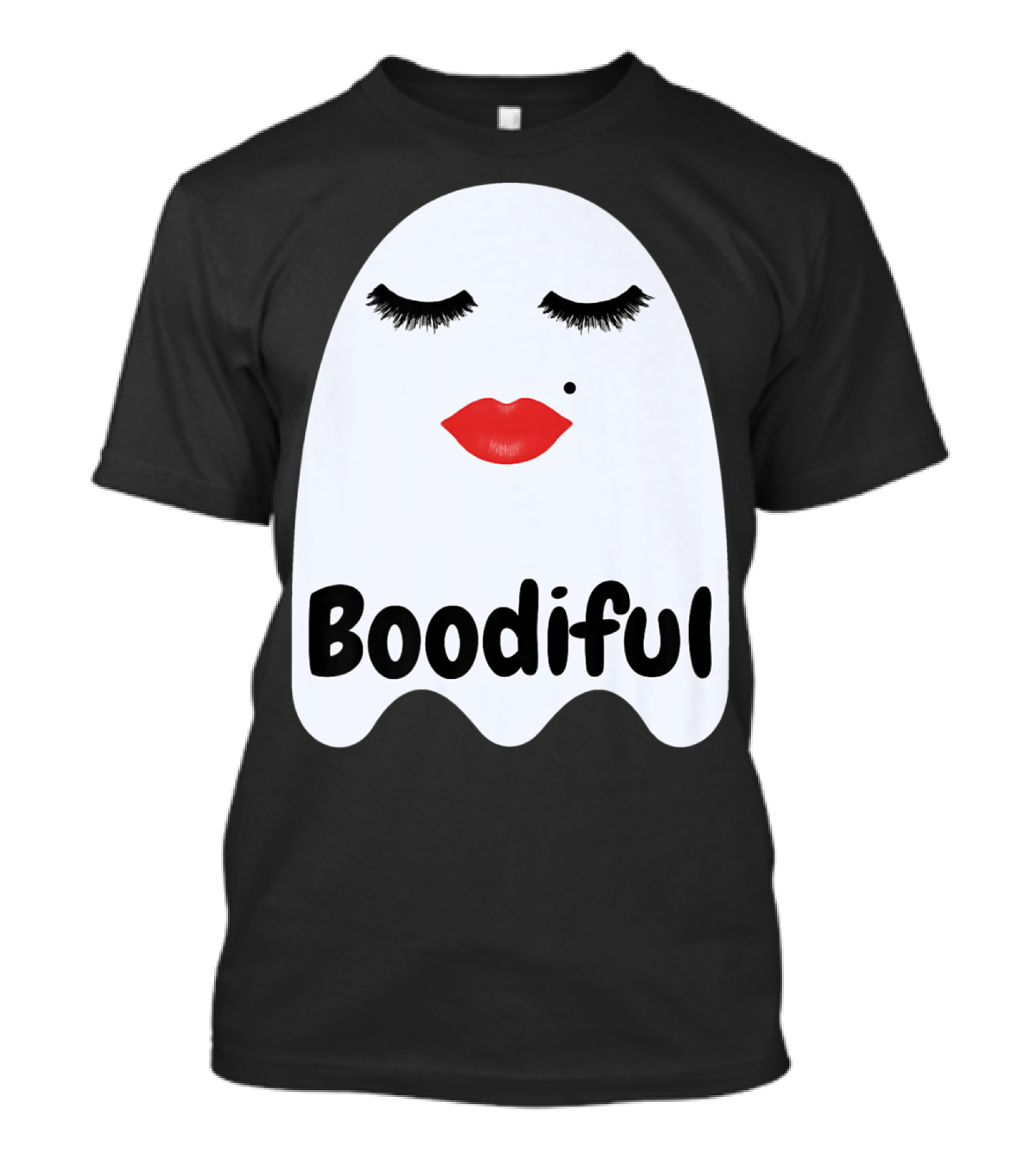 Boodiful Ghost With Red Lips And Eyelashes T-Shirt