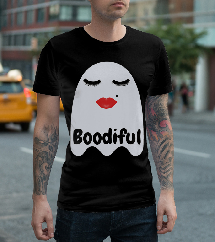 Boodiful Ghost With Red Lips And Eyelashes T-Shirt