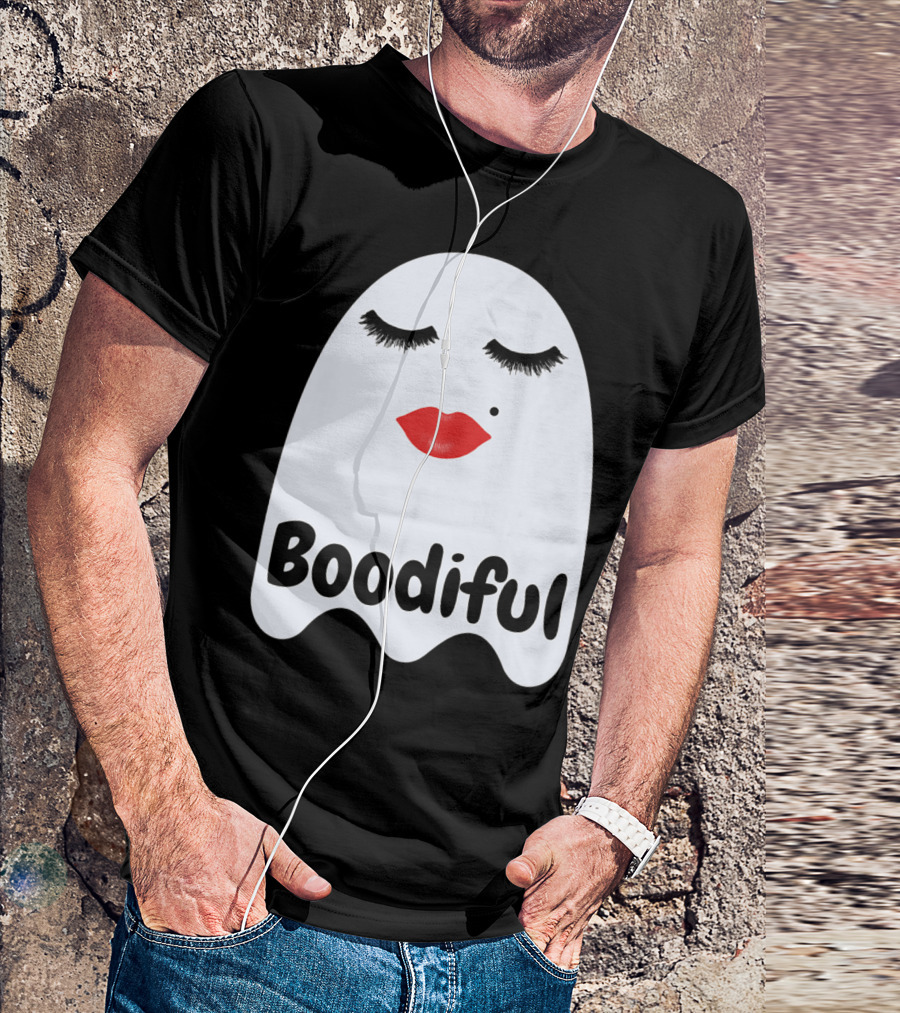 Boodiful Ghost With Red Lips And Eyelashes T-Shirt