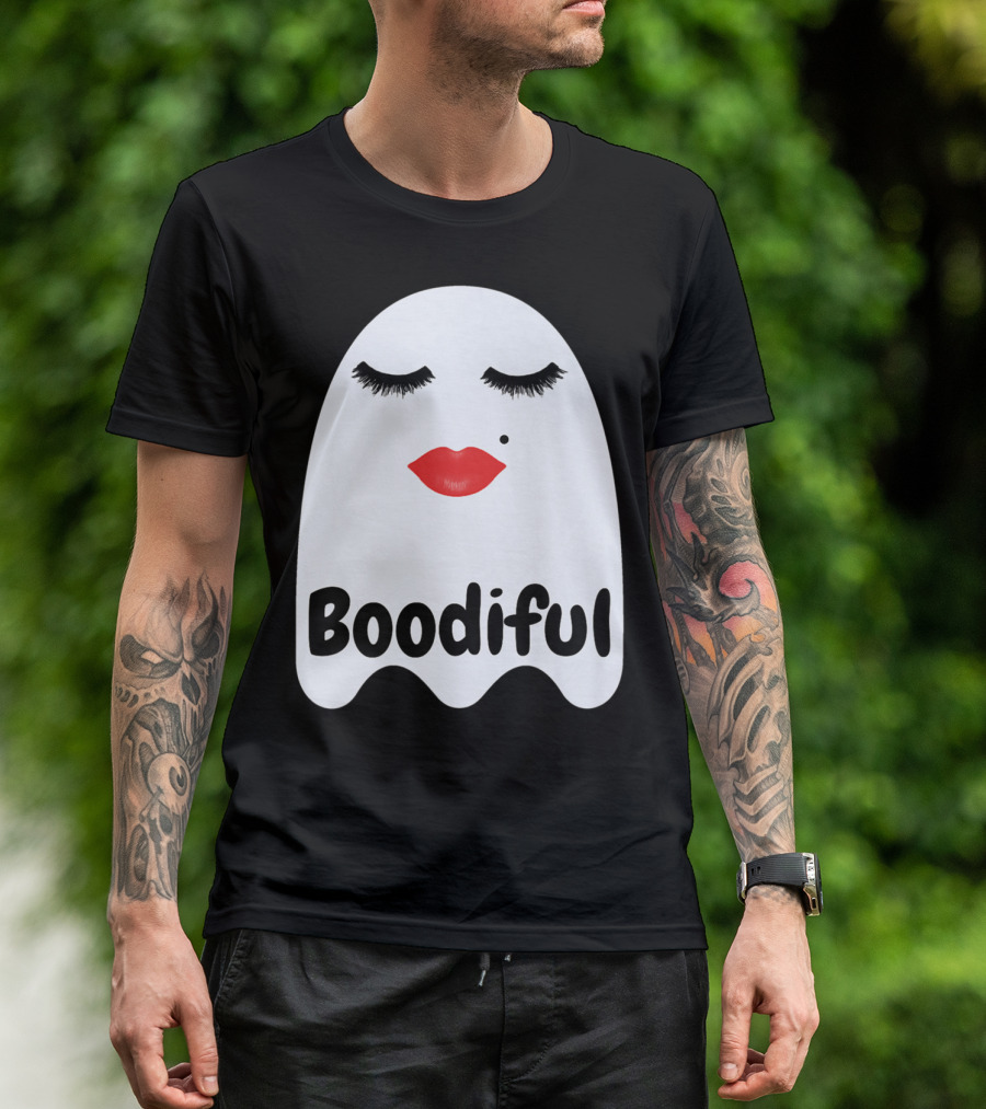 Boodiful Ghost With Red Lips And Eyelashes T-Shirt
