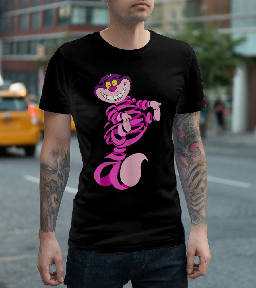Crazy Cheshire Cat Wonderland Cats Striped Pink And Purple Grin T-Shirt