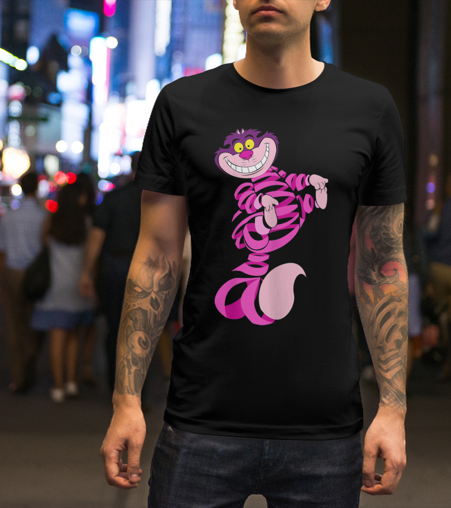 Crazy Cheshire Cat Wonderland Cats Striped Pink And Purple Grin T-Shirt