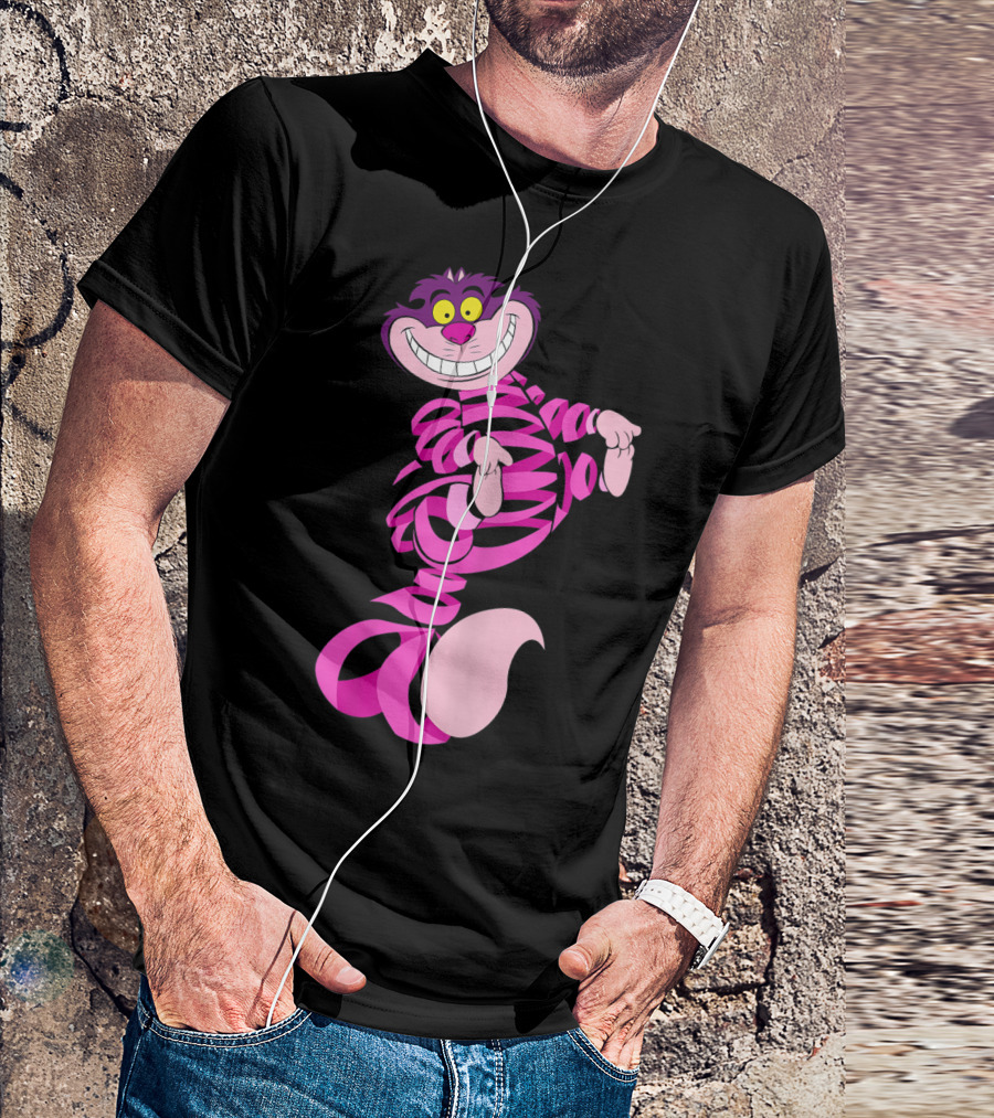 Crazy Cheshire Cat Wonderland Cats Striped Pink And Purple Grin T-Shirt