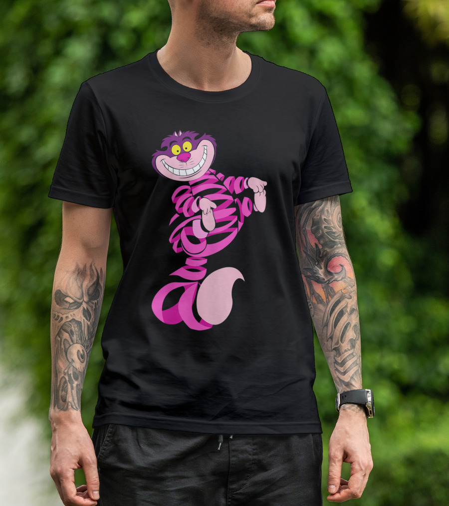 Crazy Cheshire Cat Wonderland Cats Striped Pink And Purple Grin T-Shirt