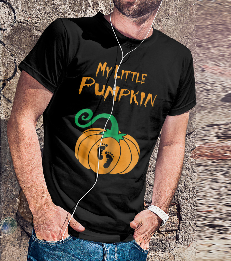 My Little Pumpkin Pregnancy Footprints On Orange Pumpkin T-Shirt