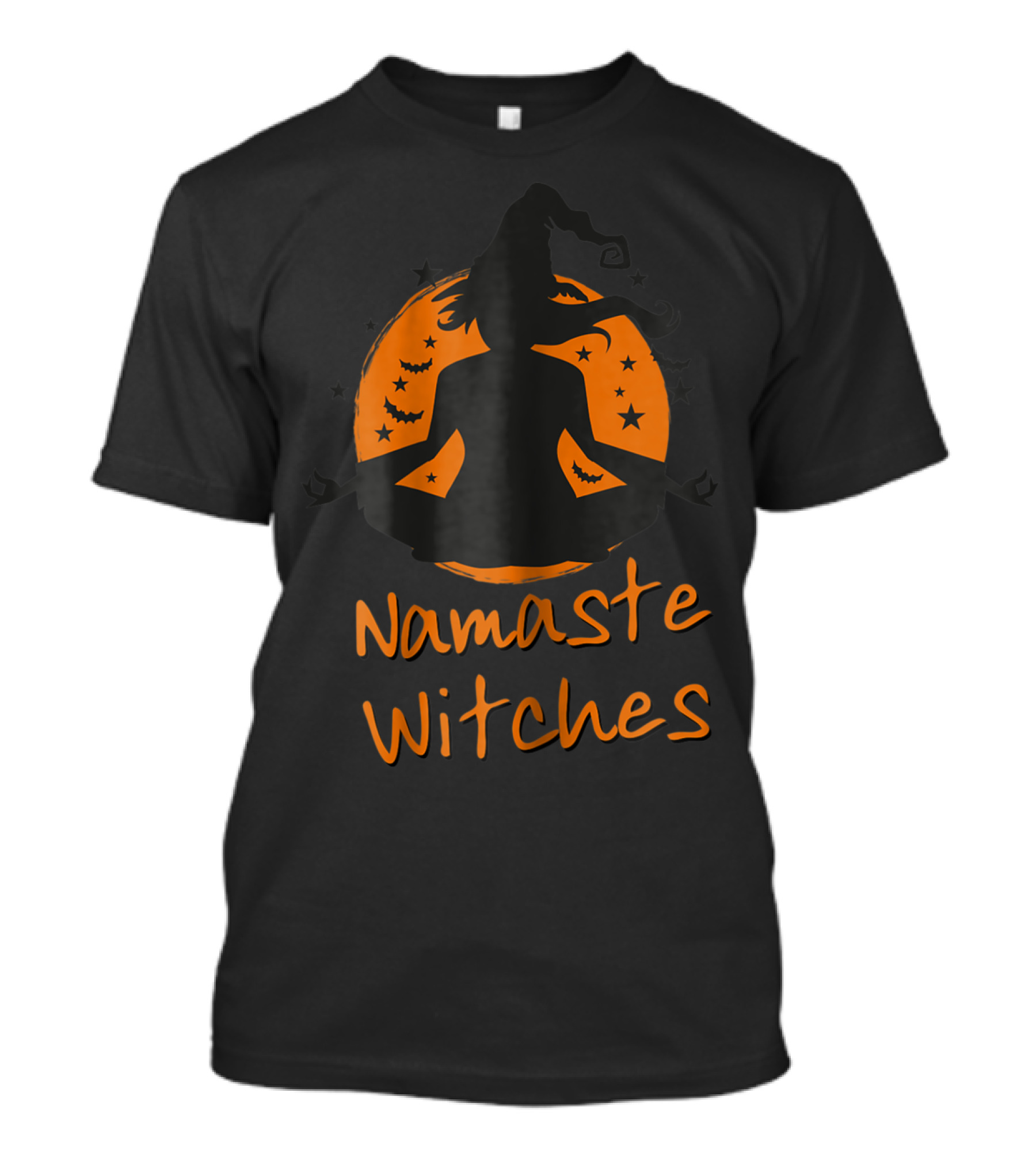 Namaste Witches Halloween Yoga Silhouette With Witch Hat And Bats T-Shirt