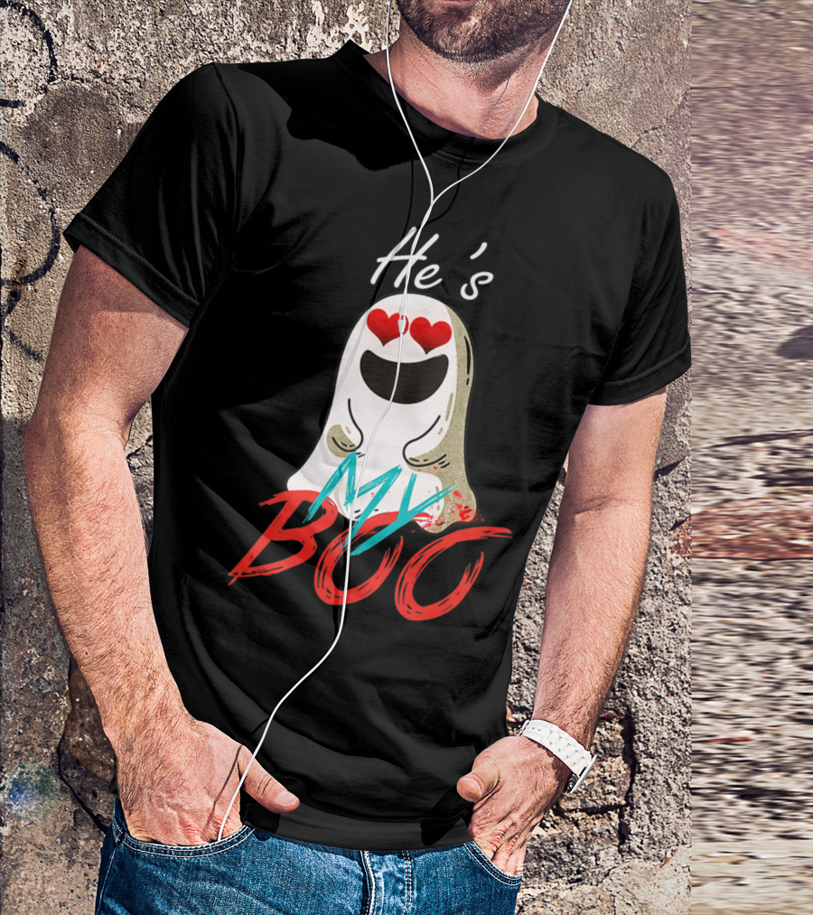 He's My Boo Ghost With Heart Eyes Spooky Couples T-Shirt