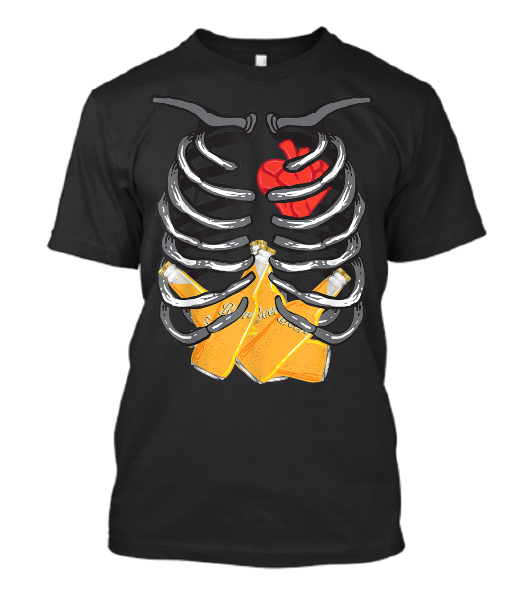 Xray Skeleton Rib Cage With Beer Bottles Halloween T-Shirt