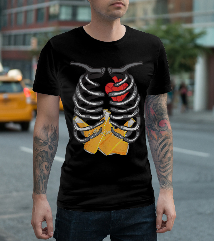 Xray Skeleton Rib Cage With Beer Bottles Halloween T-Shirt