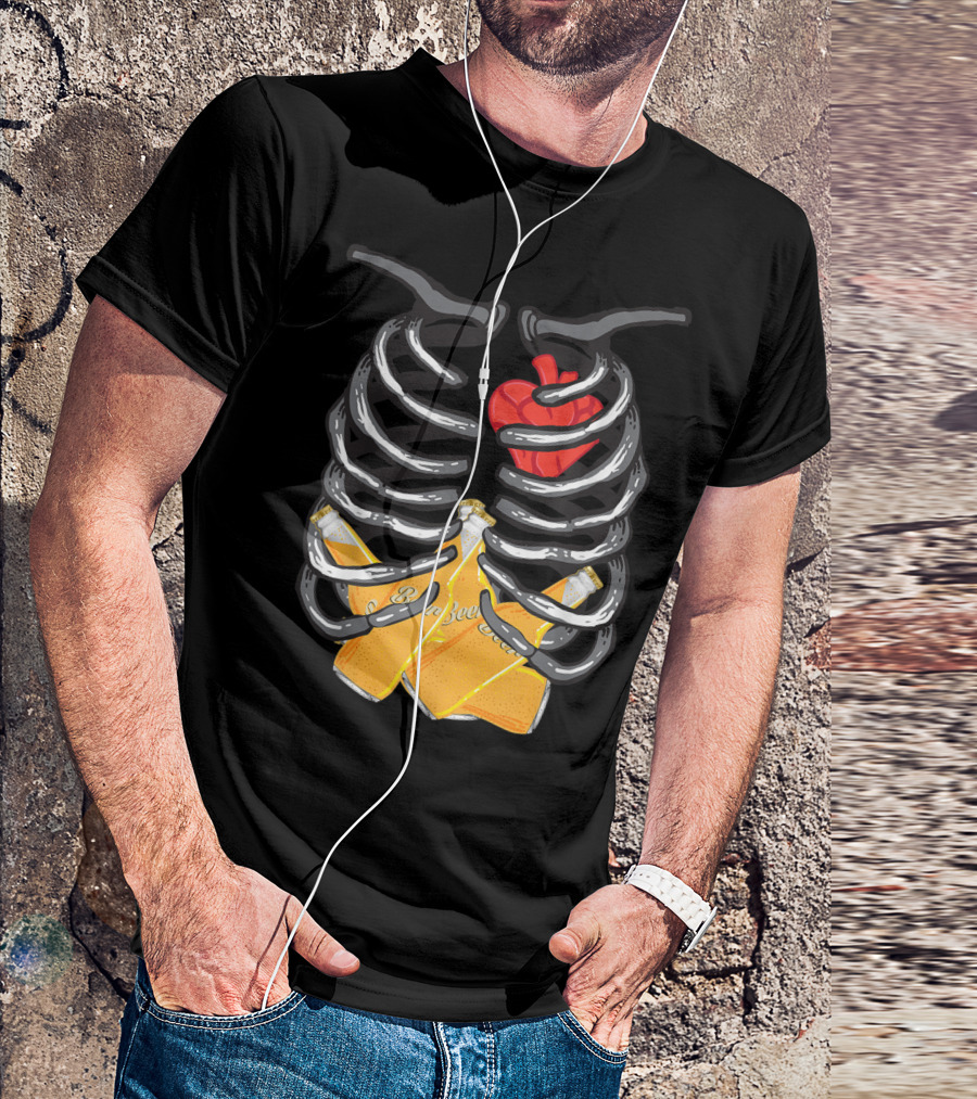 Xray Skeleton Rib Cage With Beer Bottles Halloween T-Shirt
