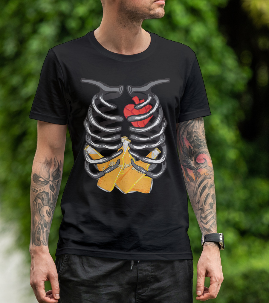 Xray Skeleton Rib Cage With Beer Bottles Halloween T-Shirt