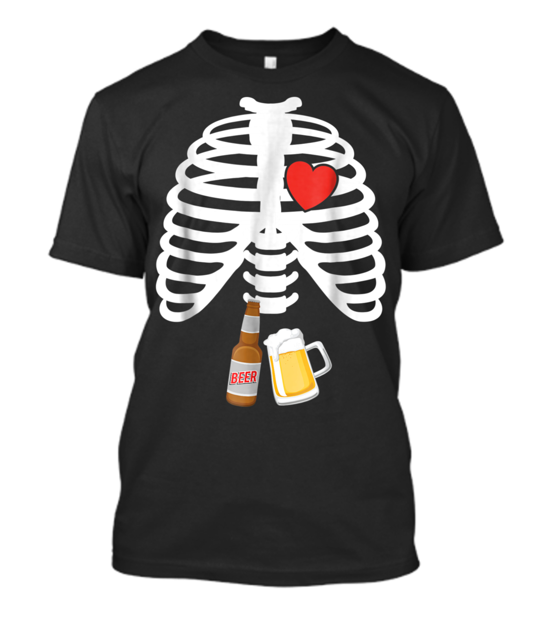 Xray Skeleton Rib Cage Heart Beer Bottle And Mug T-Shirt