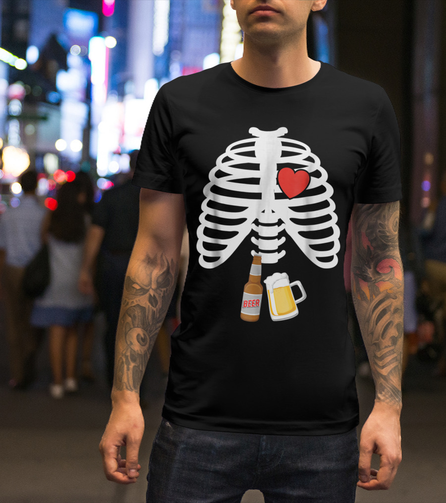 Xray Skeleton Rib Cage Heart Beer Bottle And Mug T-Shirt