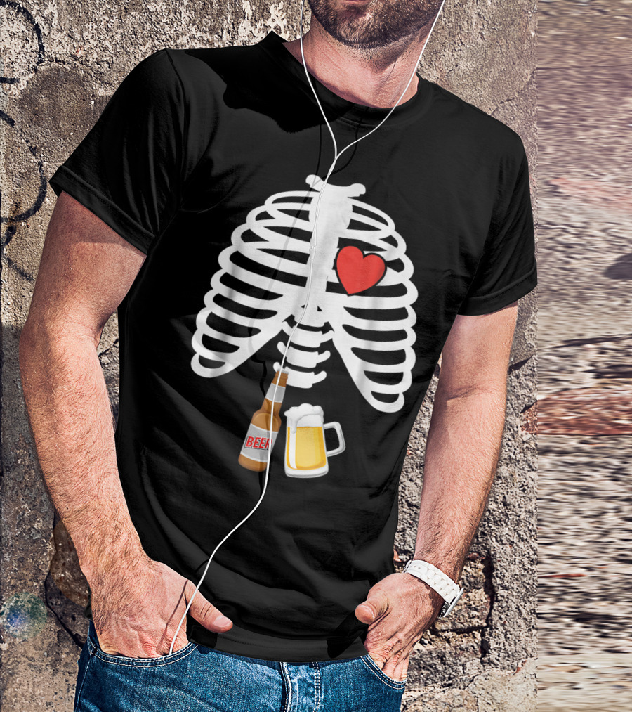 Xray Skeleton Rib Cage Heart Beer Bottle And Mug T-Shirt