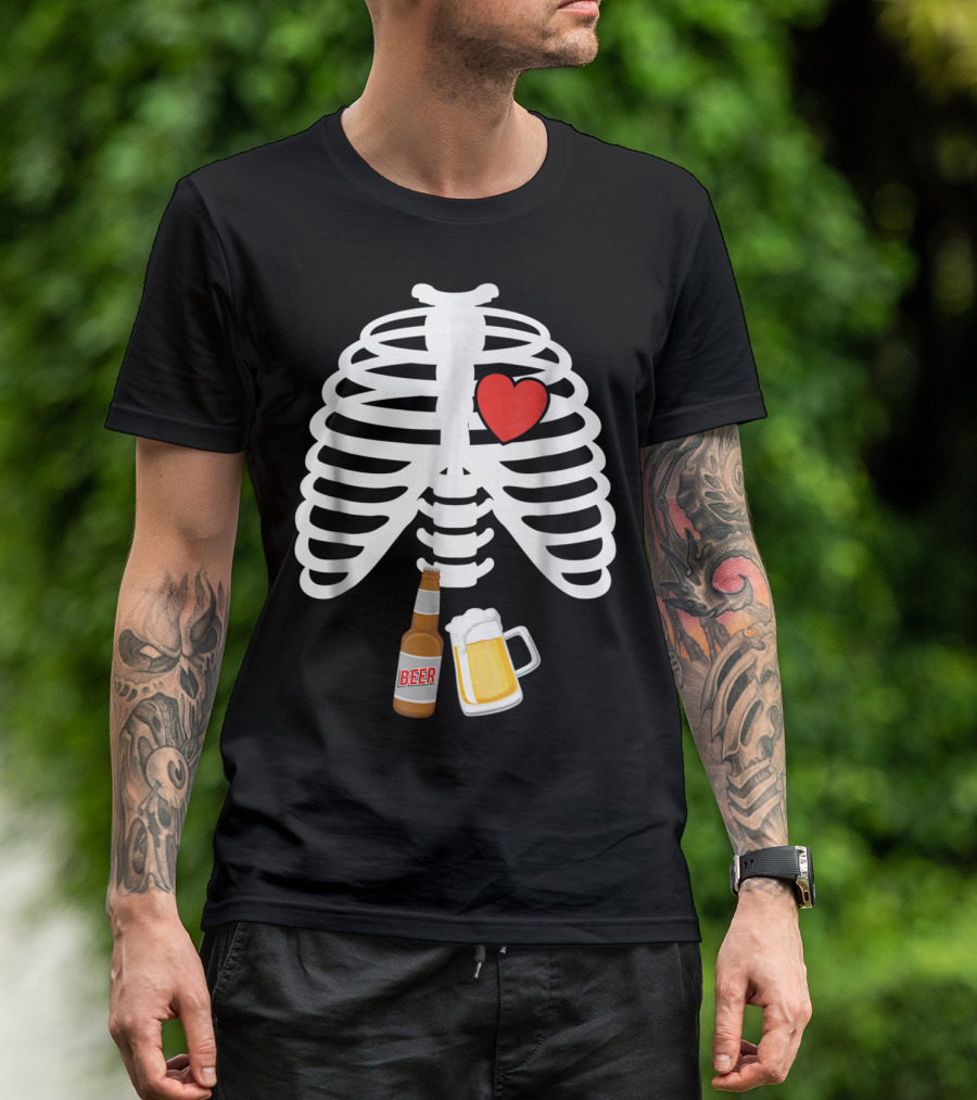 Xray Skeleton Rib Cage Heart Beer Bottle And Mug T-Shirt