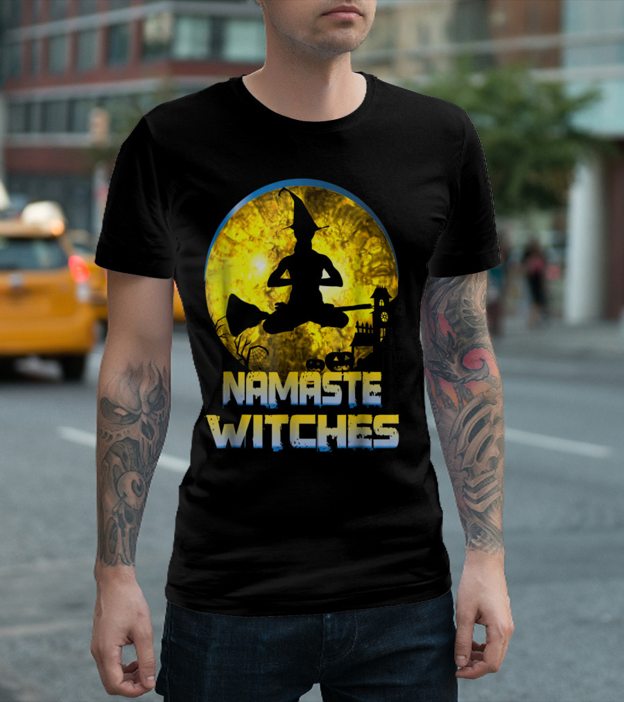 Namaste Witches Halloween Yoga Moon T-Shirt