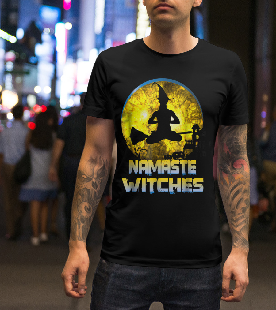 Namaste Witches Halloween Yoga Moon T-Shirt