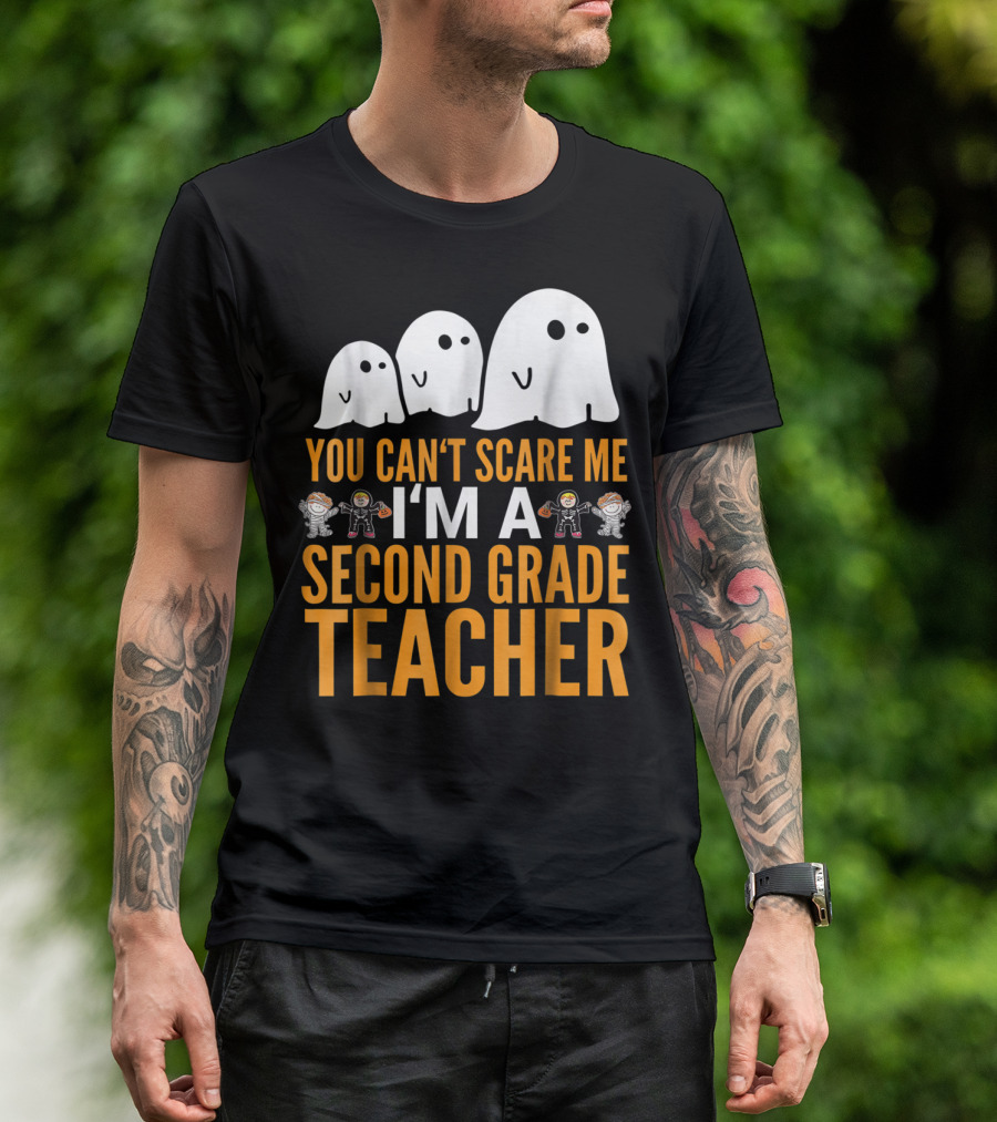 You Can't Scare Me I'm A Second Grade Teacher Halloween Ghosts And Astronauts T-Shirt