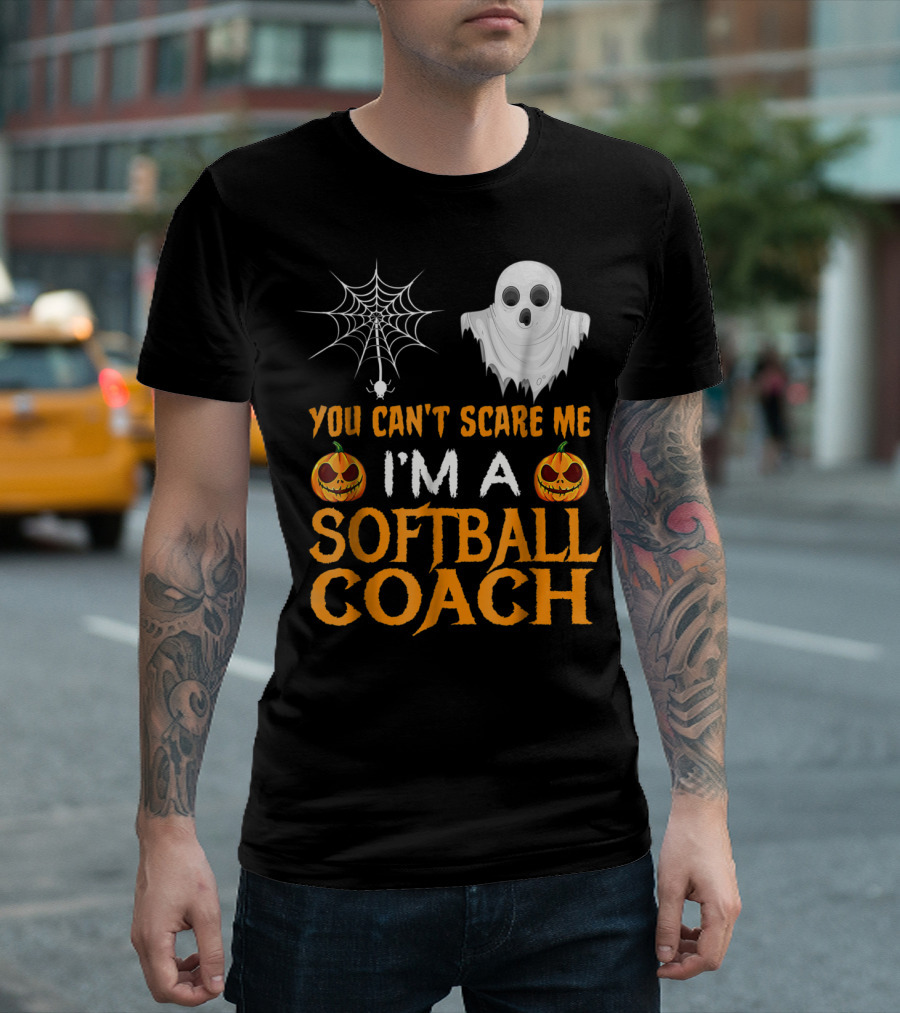 You Can't Scare Me I'm A Softball Coach Ghost Spider Pumpkin T-Shirt