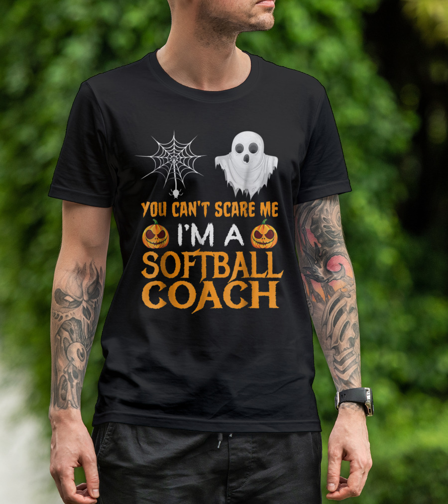You Can't Scare Me I'm A Softball Coach Ghost Spider Pumpkin T-Shirt